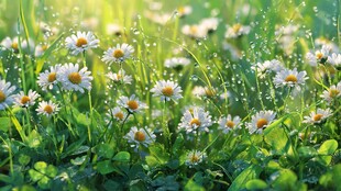 春日雏菊绽放的清新草地