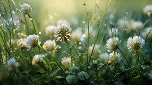 晨露中的三叶草花海