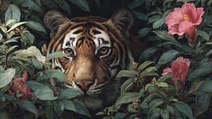 丛林中老虎与繁花的邂逅