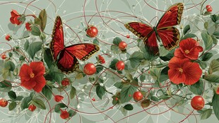 红蝶繁花图