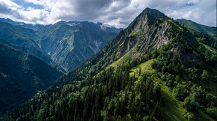 壮丽高山绿意盎然的景致
