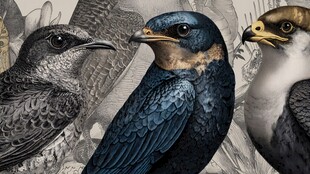 三只姿态各异的美丽鸟类