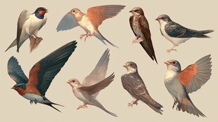 多样姿态的美丽燕子集合