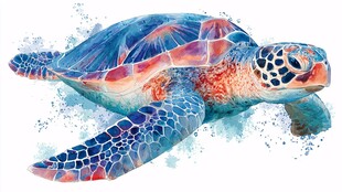水彩风斑斓海龟插画