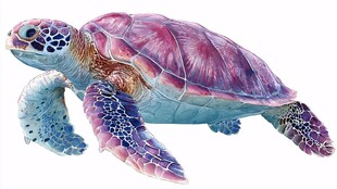 梦幻色彩海龟水彩插画