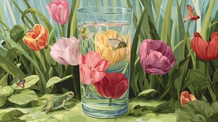 杯中郁金香与自然景致