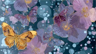 梦幻花卉蝴蝶背景图