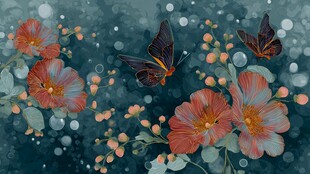 蝶舞花间的梦幻水彩画面