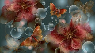 梦幻花卉蝴蝶泡泡图景