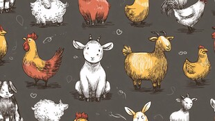 可爱手绘农场动物图案