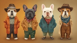 复古装扮的时尚狗狗们