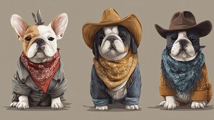 三只牛仔风萌犬