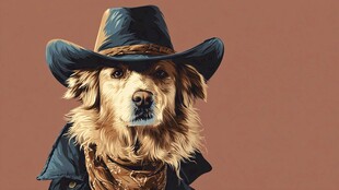 戴牛仔帽的帅气金毛犬