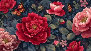 复古风花卉与蝴蝶图案