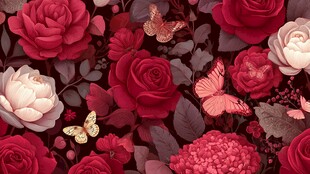 浪漫花卉与蝴蝶图案背景