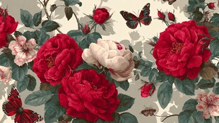 复古花卉与蝴蝶精美图案