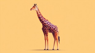 黄色背景下的站立长颈鹿