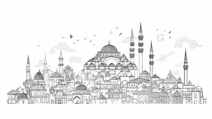 伊斯坦布尔建筑线描景观图