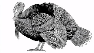 黑白手绘火鸡图案展示