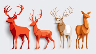 四只折纸风格立体小鹿