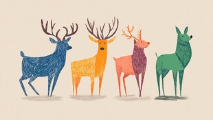 多彩手绘风站立小鹿插画