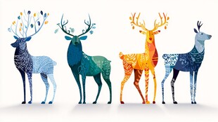 多彩几何风格麋鹿插画