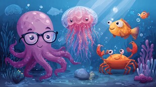 戴眼镜的章鱼与海洋伙伴