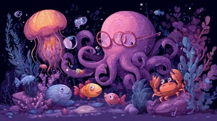 梦幻海底的可爱海洋生物