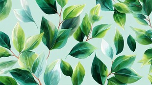 清新绿叶水彩图案背景