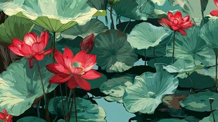 夏日荷塘荷花盛开美景