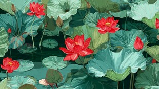 夏日荷塘荷花荷叶美景