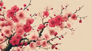 娇艳绽放的烂漫粉色梅花