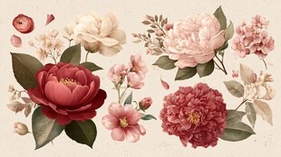 复古风手绘精美花卉集合