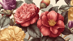 复古花卉图案精美插画