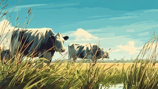 田园牧歌 草地上的悠闲奶牛