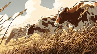 田野中漫步的花斑奶牛