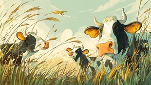 田园牧歌中的可爱奶牛