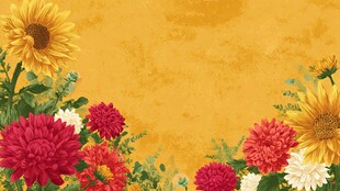 多彩花卉装饰的暖色调背景