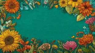 花卉环绕的翠绿色背景