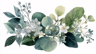 清新绿植花卉组合插画