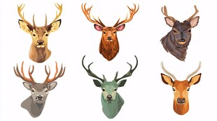 六种风格各异的鹿头插画