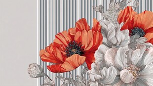 艳丽花卉与条纹背景图案