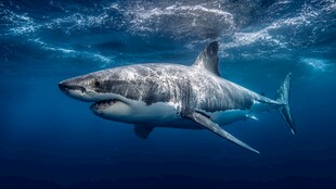 深海中巡游的大白鲨