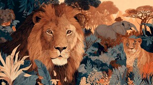 丛林中的狮群与大象