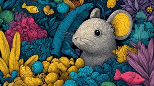 鼠在缤纷植物间的奇幻景象