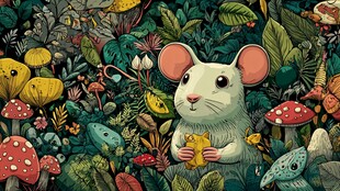 森林中的持物小白鼠