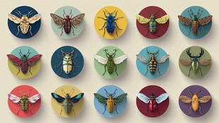 多彩昆虫插画徽章集合