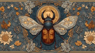 甲虫花卉装饰艺术插画