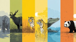 多彩背景下的珍稀动物集合