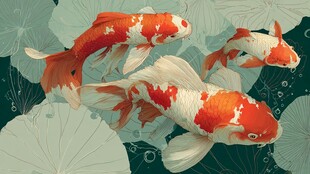 锦鲤畅游荷叶间